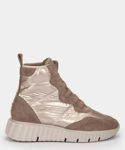 Chaussure Pedro Miralles Bottes De Sport En Croute De Cuir Et Tissu De Couleur Beige Tesla Champagne