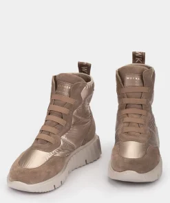 Chaussure Pedro Miralles Bottes De Sport En Croute De Cuir Et Tissu De Couleur Beige Tesla Champagne