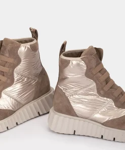 Chaussure Pedro Miralles Bottes De Sport En Croute De Cuir Et Tissu De Couleur Beige Tesla Champagne