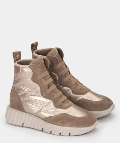 Chaussure Pedro Miralles Bottes De Sport En Croute De Cuir Et Tissu De Couleur Beige Meme Piedra