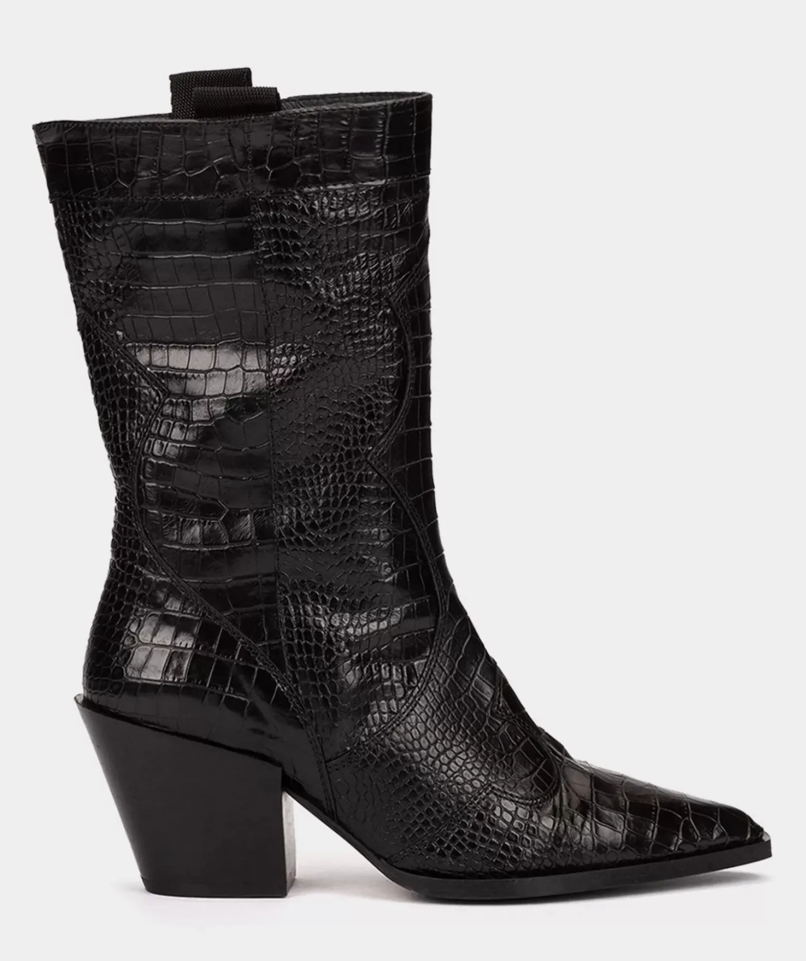 Chaussure Pedro Miralles Bottes Mi-Mollet En Cuir Gaufre Noir Coco Negro
