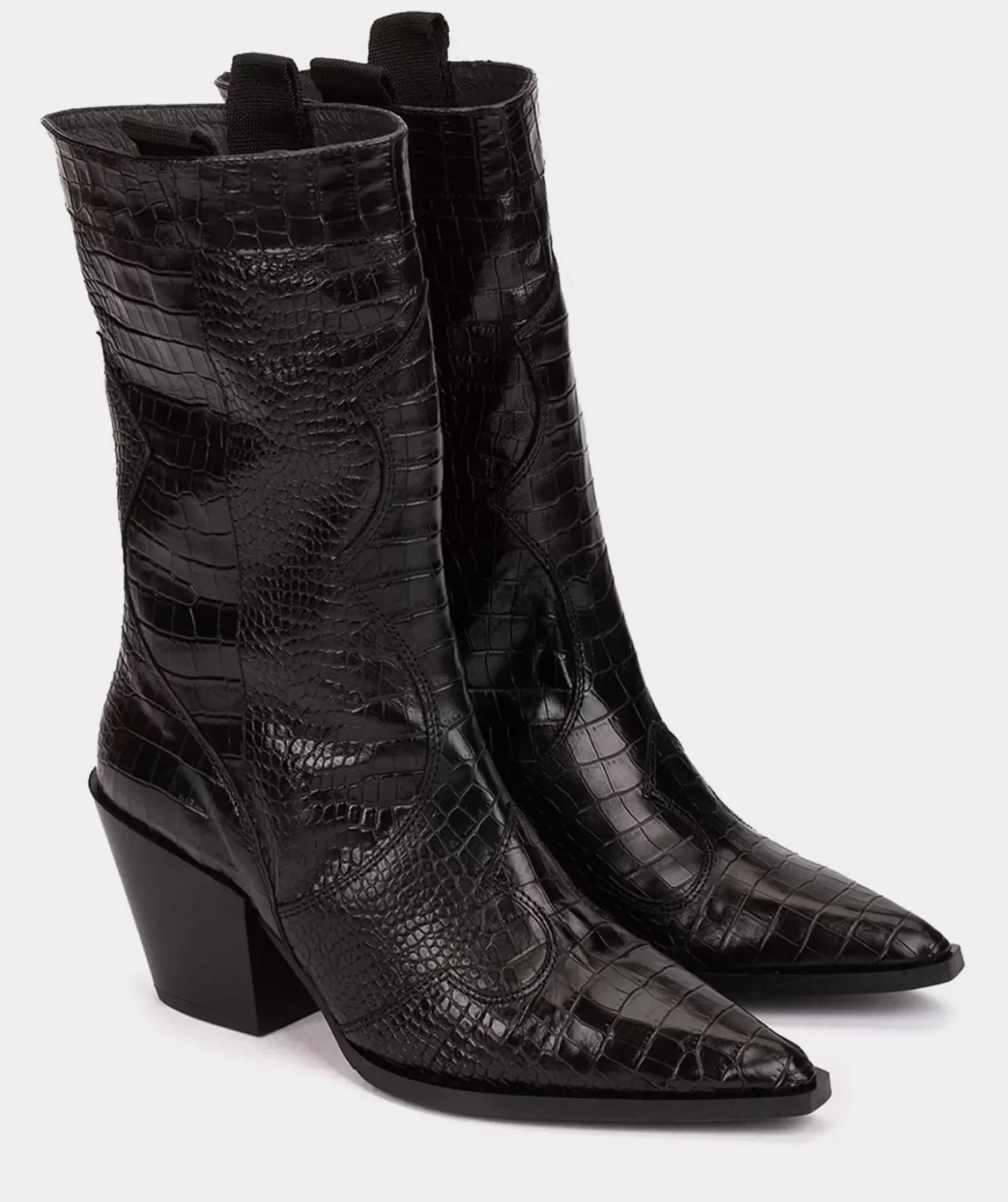 Chaussure Pedro Miralles Bottes Mi-Mollet En Cuir Gaufre Noir Coco Negro