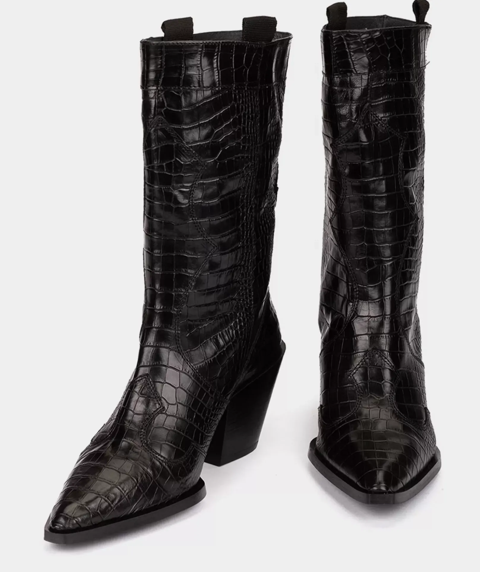 Chaussure Pedro Miralles Bottes Mi-Mollet En Cuir Gaufre Noir Coco Negro