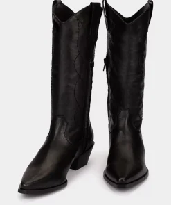 Chaussure Pedro Miralles Bottes Mi-Mollet En Cuir Noir Elit Negro