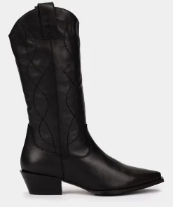 Chaussure Pedro Miralles Bottes Mi-Mollet En Cuir Noir Seta Negro