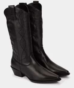 Chaussure Pedro Miralles Bottes Mi-Mollet En Cuir Noir Seta Negro