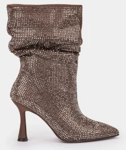 Chaussure Pedro Miralles Bottes Mi-Mollets Avec Strass Ante Strech Taupe