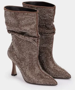Chaussure Pedro Miralles Bottes Mi-Mollets Avec Strass Ante Strech Taupe