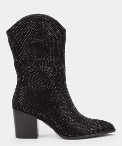 Chaussure Pedro Miralles Bottes Mi-Montantes En Tissu Avec Strass. Ante Strech Taupe
