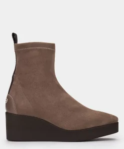 Chaussure Pedro Miralles Bottines A Semelle Compensee Avec Plateforme En Cuir Vegetal Elastique Marron Ante St Taupe