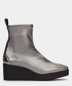 Chaussure Pedro Miralles Bottines Compensees A Plateforme En Cuir Vegan Stretch Fume Metallise Supreme Strech Plomo