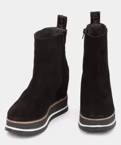 Chaussure Pedro Miralles Bottines Compensees Avec Plateforme En Daim Velour Negro