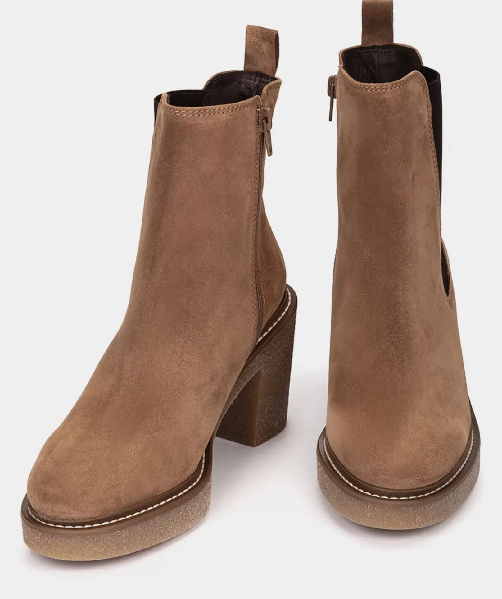 Chaussure Pedro Miralles Bottines En Cuir Marron Avec Panneaux Elastiques Sur Les Cotes Velour Birra