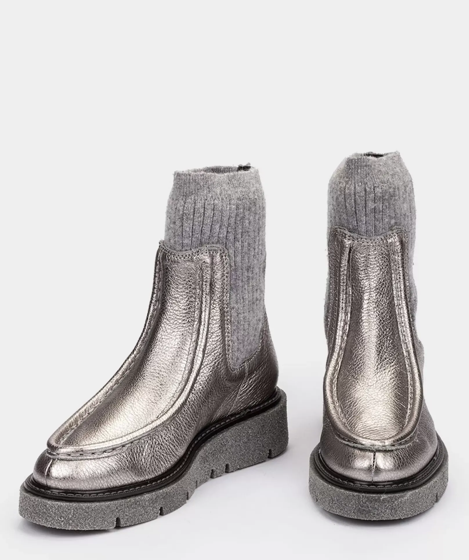 Chaussure Pedro Miralles Bottines En Cuir Metallise Argente Nucleo Metal Peltro