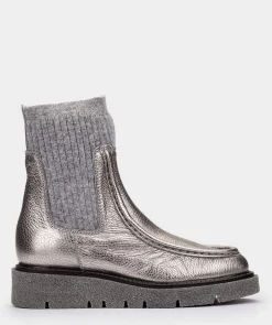 Chaussure Pedro Miralles Bottines En Cuir Metallise Argente Metal Viejo Acero