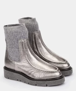 Chaussure Pedro Miralles Bottines En Cuir Metallise Argente Metal Viejo Acero