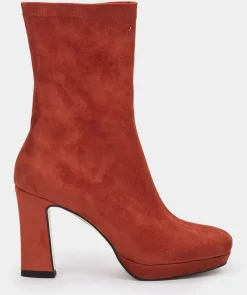 Chaussure Pedro Miralles Bottines Mi-Mollet En Tissu Effet Suede Ante Strech Prugna
