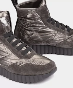 Chaussure Pedro Miralles Bottines Sportives En Daim Et Tissu Effet Matelasse. Freedom Plomo