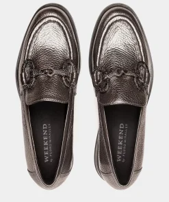 Chaussure Pedro Miralles Mocassins En Cuir Metallise De Couleur Doree Nucleo Metal Platino