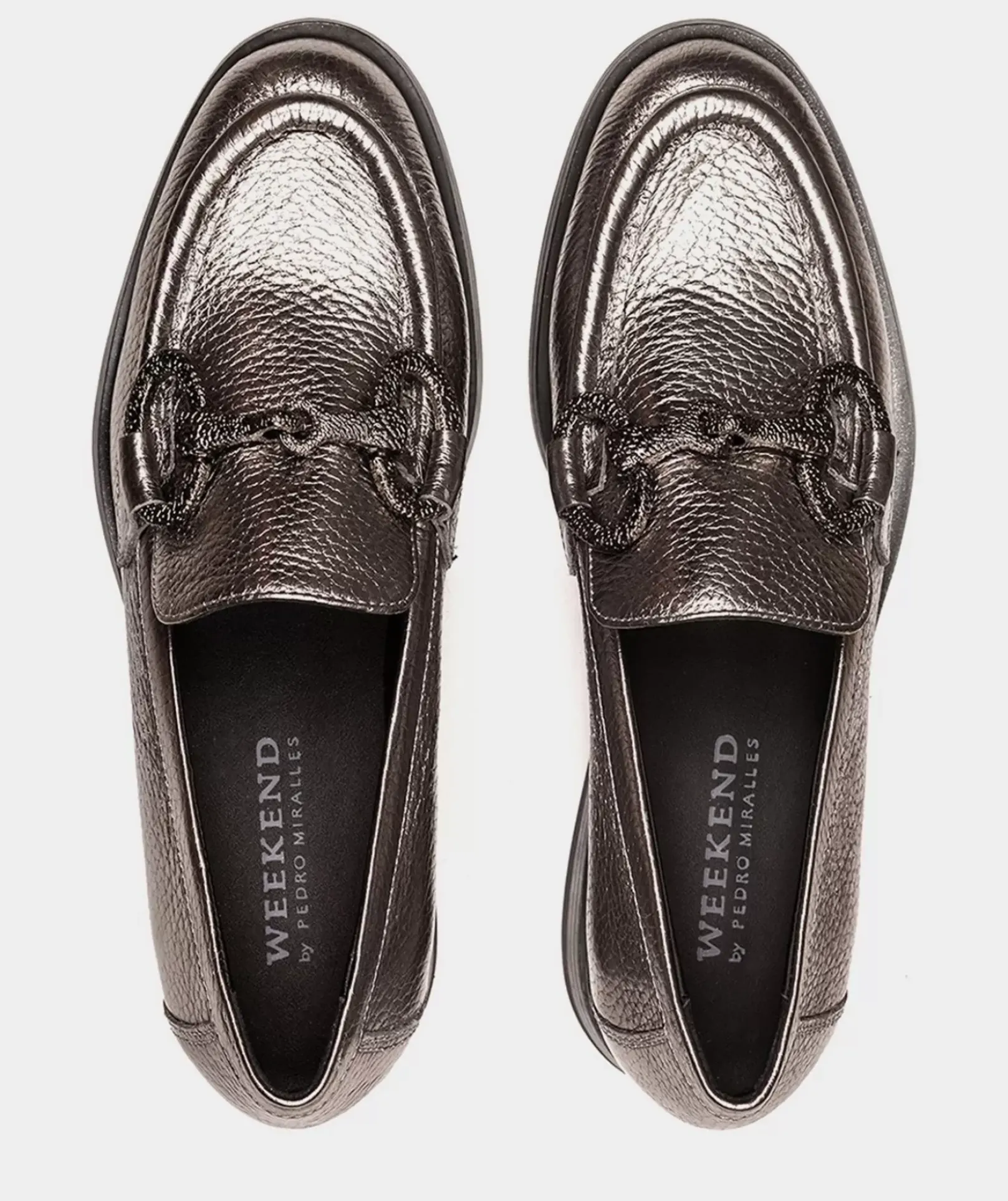 Chaussure Pedro Miralles Mocassins En Cuir Metallise De Couleur Doree Nucleo Metal Platino