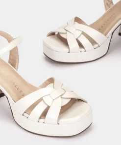 Chaussure Pedro Miralles Sandales A Talon Large Et Plateforme En Cuir Napa Metal Platino