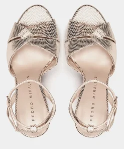 Chaussure Pedro Miralles Sandales A Talon Plateforme En Cuir Serpiente Metal Platino