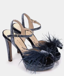 Chaussure Pedro Miralles Sandales A Talon Plateforme En Velours Velvet Marino