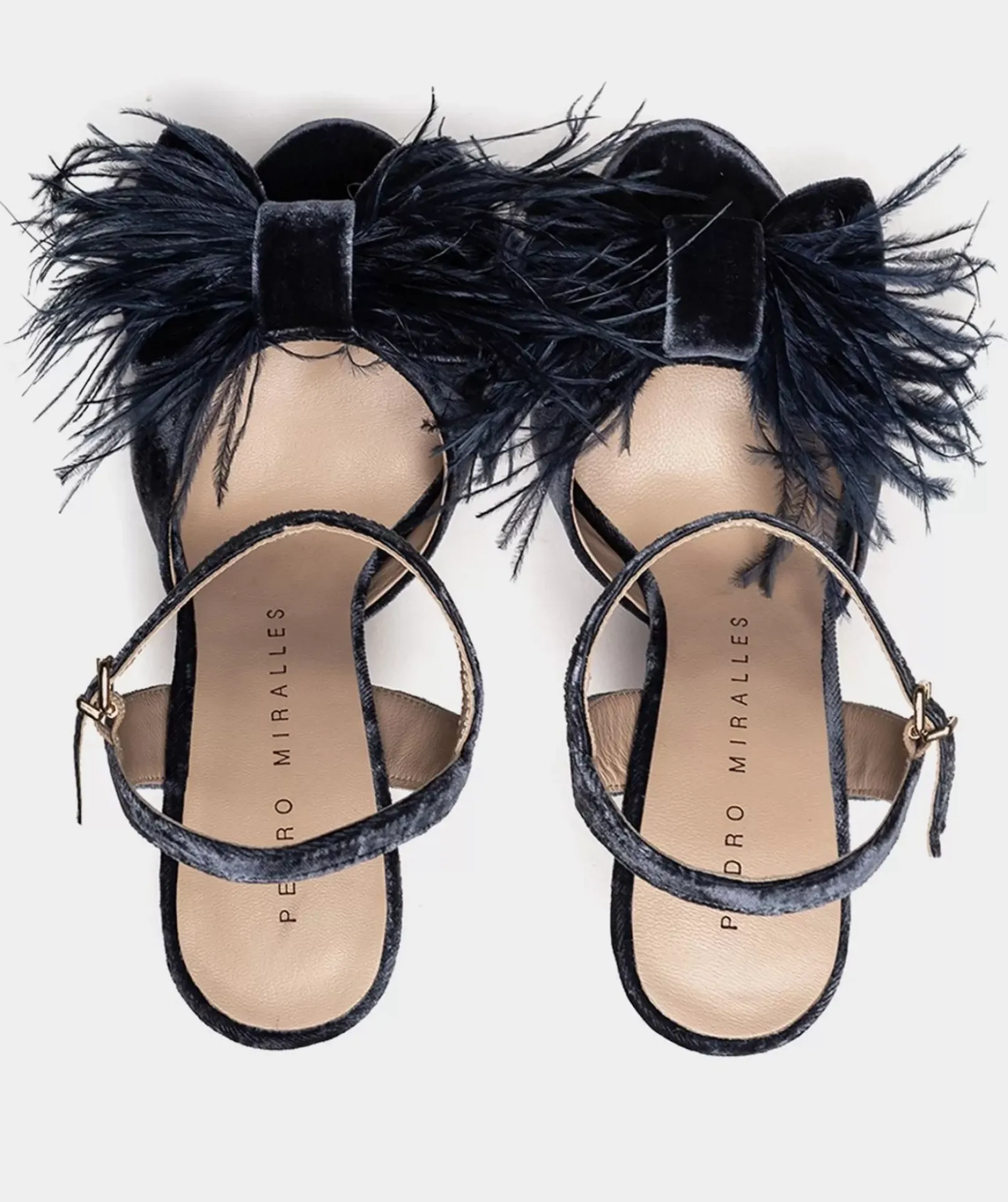 Chaussure Pedro Miralles Sandales A Talon Plateforme En Velours Velvet Marino