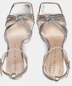 Chaussure Pedro Miralles Sandales A Talons En Cuir Metallise Napa Metal Humo