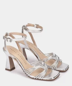 Chaussure Pedro Miralles Sandales A Talons En Cuir Metallise Napa Metal Platino