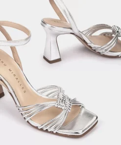 Chaussure Pedro Miralles Sandales A Talons En Cuir Metallise Serpiente Metal Mica