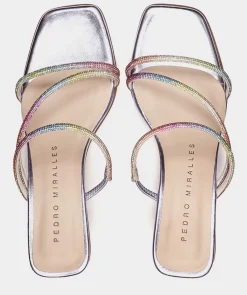 Chaussure Pedro Miralles Sandales A Talons En Cuir Et Paillettes Gliter Multi Metal