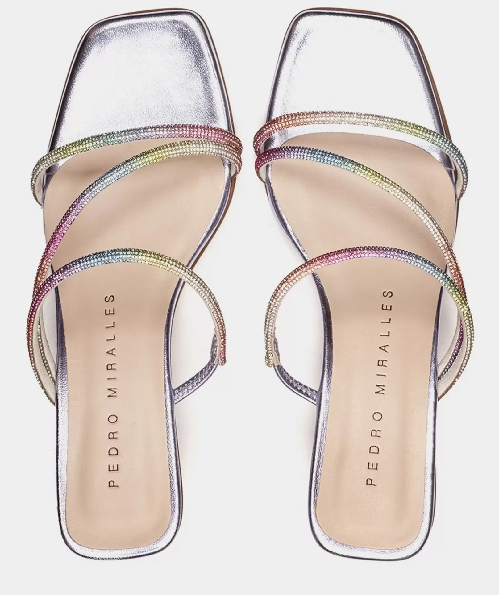 Chaussure Pedro Miralles Sandales A Talons En Cuir Et Paillettes Gliter Multi Metal