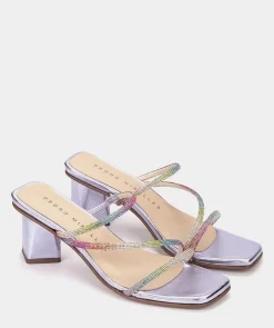 Chaussure Pedro Miralles Sandales A Talons En Cuir Et Paillettes Gliter Platino