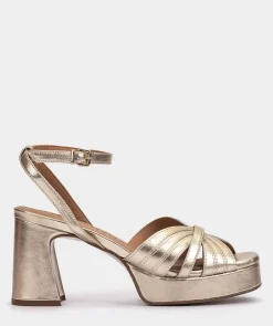 Chaussure Pedro Miralles Sandales En Cuir A Talon Large Napa Metal Platino