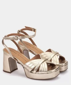 Chaussure Pedro Miralles Sandales En Cuir A Talon Large Napa Metal Platino