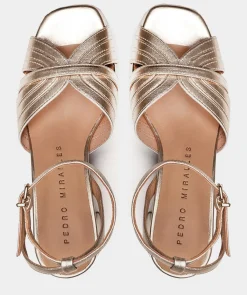 Chaussure Pedro Miralles Sandales En Cuir A Talon Large Napa Metal Platino