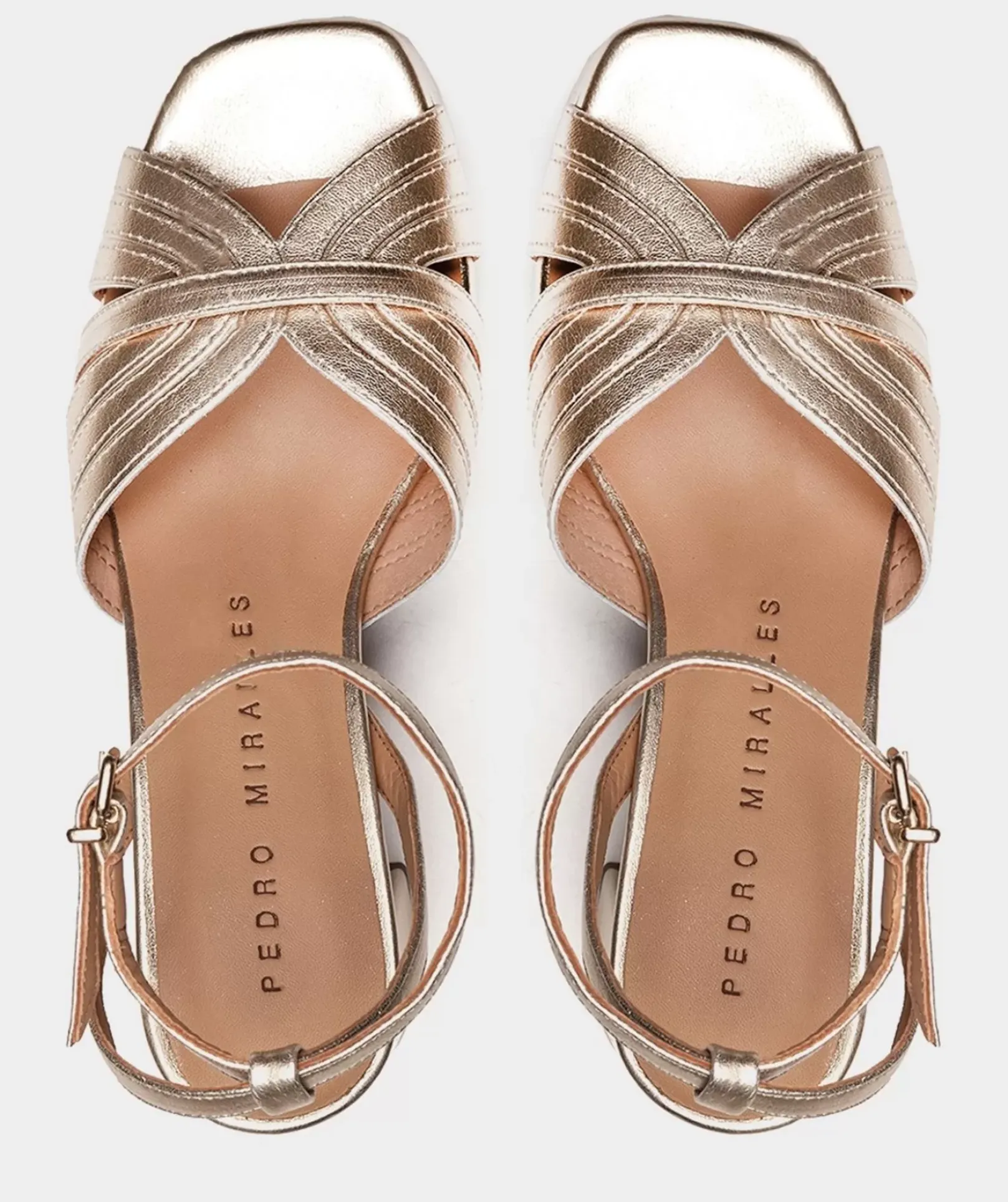Chaussure Pedro Miralles Sandales En Cuir A Talon Large Napa Metal Platino