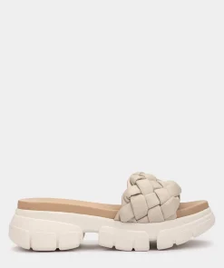 Chaussure Pedro Miralles Sandales Plates En Tissu Trenza Taupe